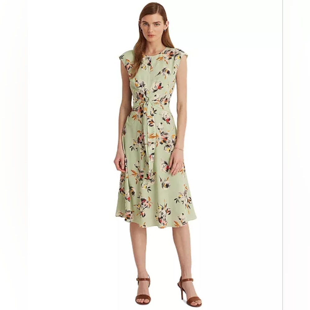 LAUREN Ralph Lauren Floral Bubble Crepe Dress Sz 2P  $145 Sage Mint⚘️